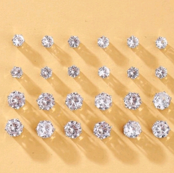 Jewelry - 12 Pairs Simulated Diamonds Stud Earrings